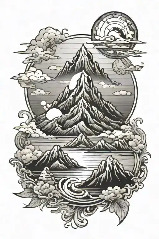 Healing Mountain Sunrise Integrated With Ocean Scene