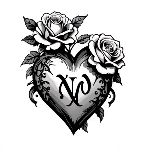 Heart With Rose And Initial