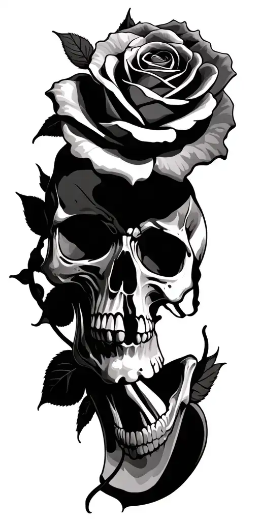 Skull And Rose Intertwined