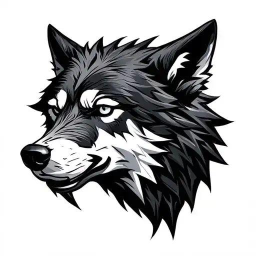 Cyber Wolf Head Surrounded