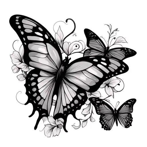 Butterfly's Going Up And Down A Creative Vine On Thigh