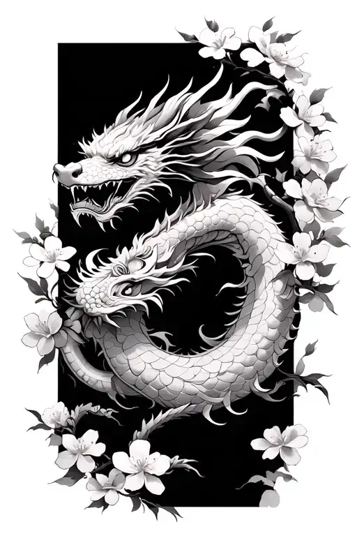 Pagoda Dragon Wrapped Cherry Blossoms