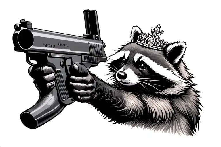 Raccoon Aiming A Gun Wearing A Tiara