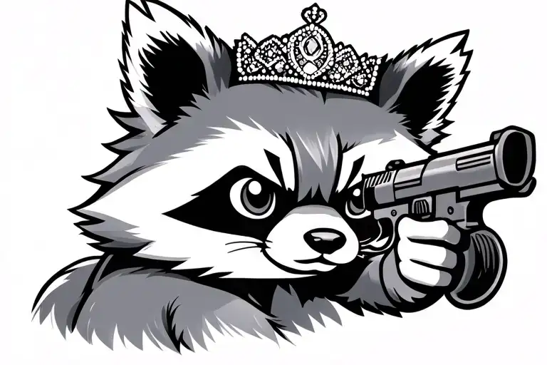 Cartoon Raccoon Aiming A Gun Wearing A Tiara
