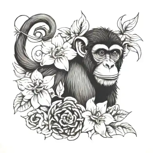 Flowers And Monkey