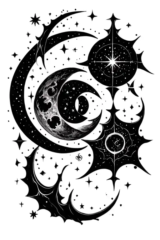 Water Moon Stars Flow Diagram With Mystical Symbols