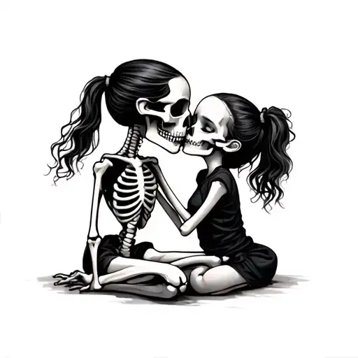 Little Girl Kissing Skeleton