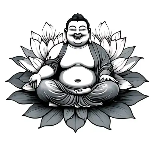 Laughing Buddha Sitting On A Lotus Flower Blooming