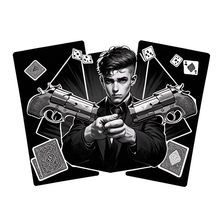 40 Boy With Dice And Playing Cards Surrounded And Two Pistols