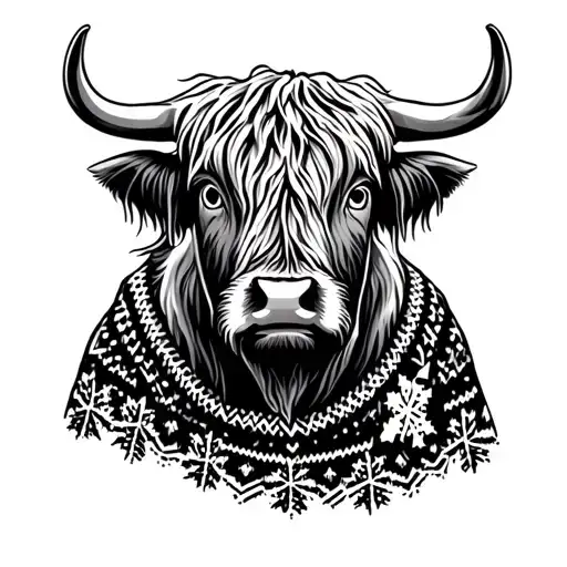 Highland Cow Wearing Christmas Sweater