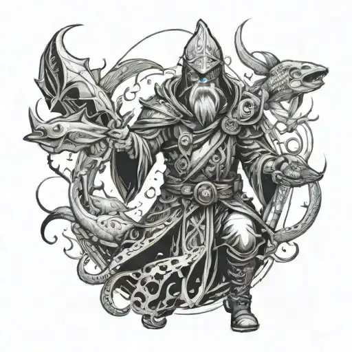 A Skyrim Mage Casting A Spell Underwater Surrounded By Ocean Creatures