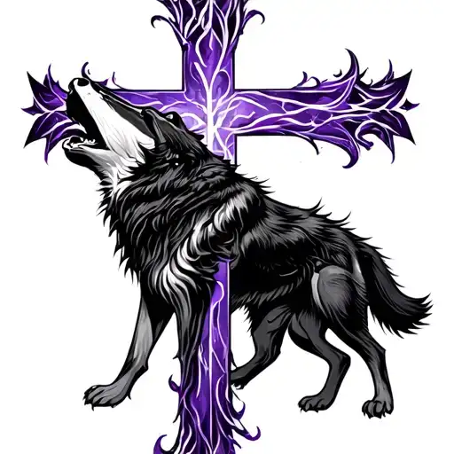 Purple Black Wolf Howling Cross Made