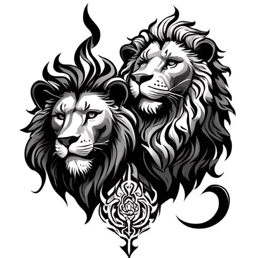 Khanda And Lion Combined Together