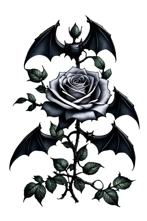 Three Bats With A Dead Rose Intertwined