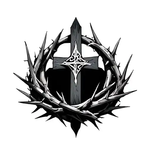 3 Nail Cross Crown Of Thorns Around