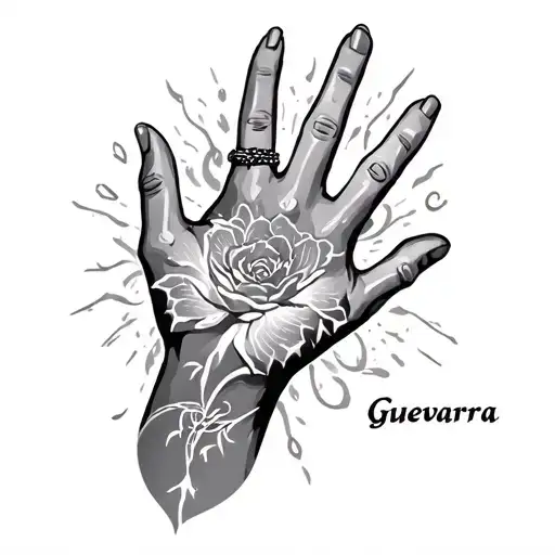 Hand Tattoos Love At The Lower Back And Says The Name Of Guevarra