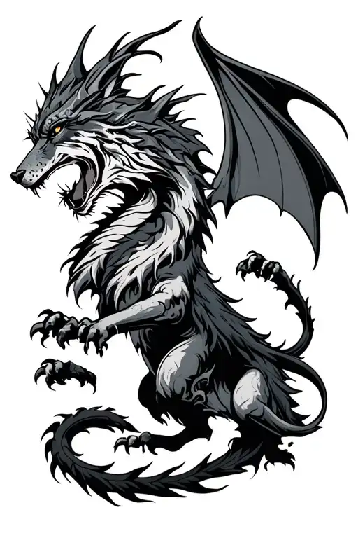 Norse Dragon Battling Wolf Surrounded