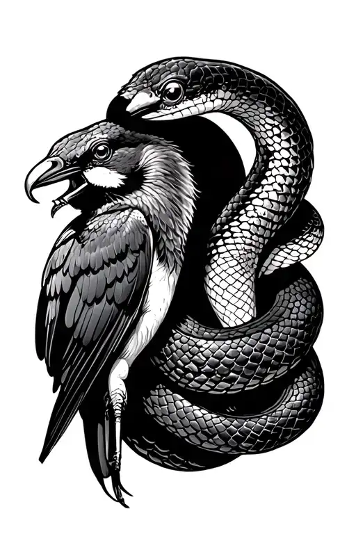 Snake Biting Onto A Bird