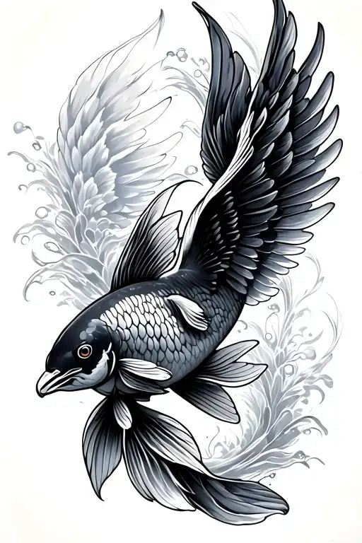 Bird Wing And Koi Fish Swimming