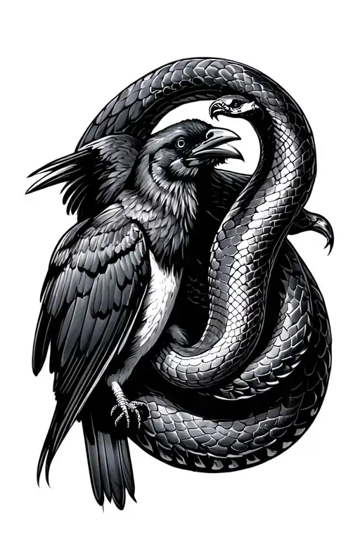 Snake Biting Onto A Crow With Its Wings Spread