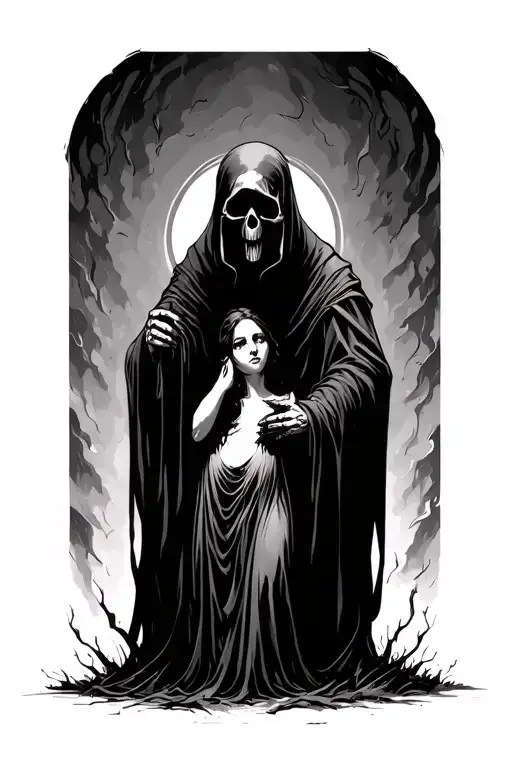 Grim Reaper Standing Over A Crying Woman