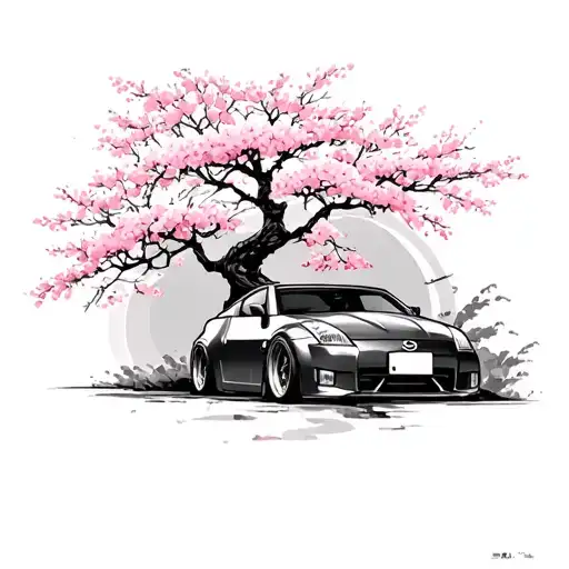 350Z Surrounded By Traditional Japanese Cherry Blossom Tree