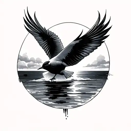 Sunrise With Bird Flying