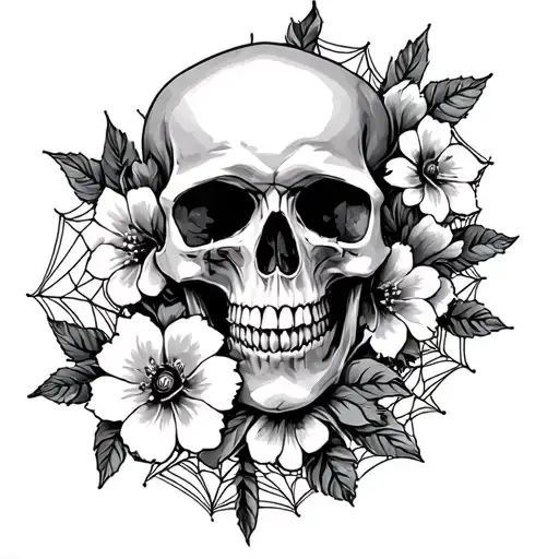 Skulls Flowers Spider Webs Entwined