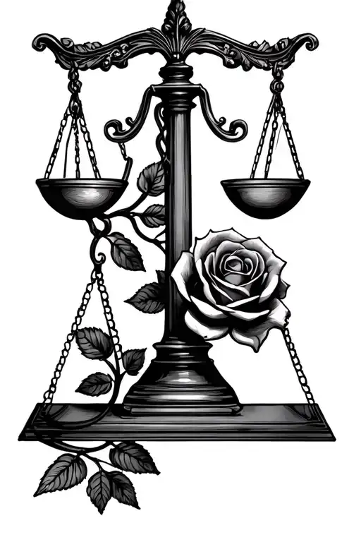 Libra Scale Weighing Sins And Forgiveness With Air Element Symbol And Rose