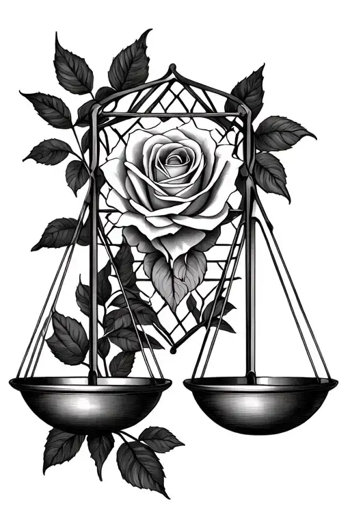 Geometric Libra Scale With Air Element Symbol And Rose