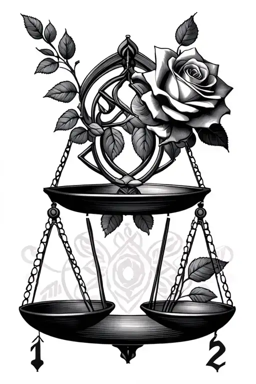 Symmetric Geometric Libra Scale With Air Element Symbol And Rose