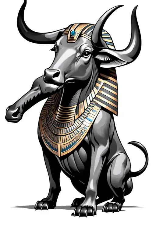 Bull Posing Like Anubis Egyptian God
