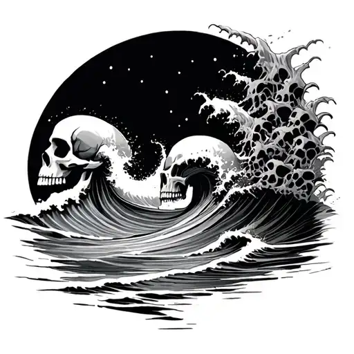 Waves On The Beach And The Foam With A Lot Of Skull Forms Coming Put From The Waves