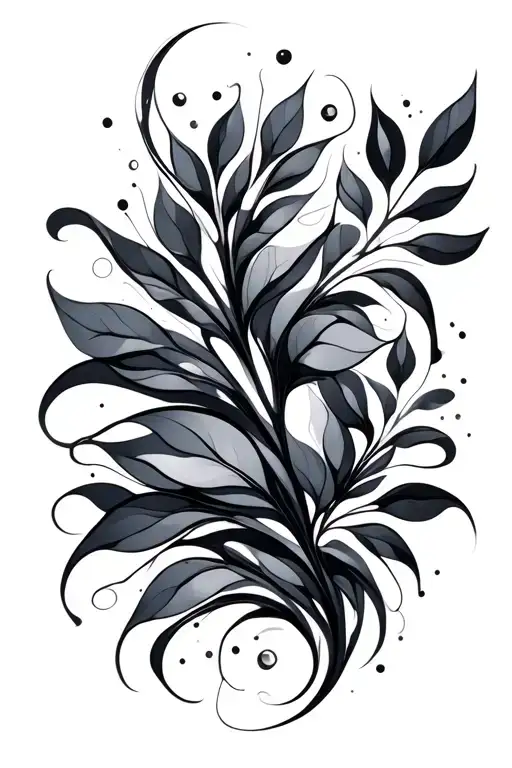 Abstract Fluid Lines With Leaves Intertwined