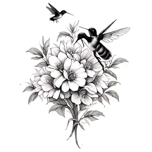 Nature And Flowers With Bees And Hummingbirds