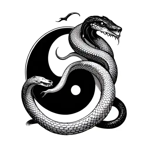 Snake Wrapping Around The Yingyang Sign