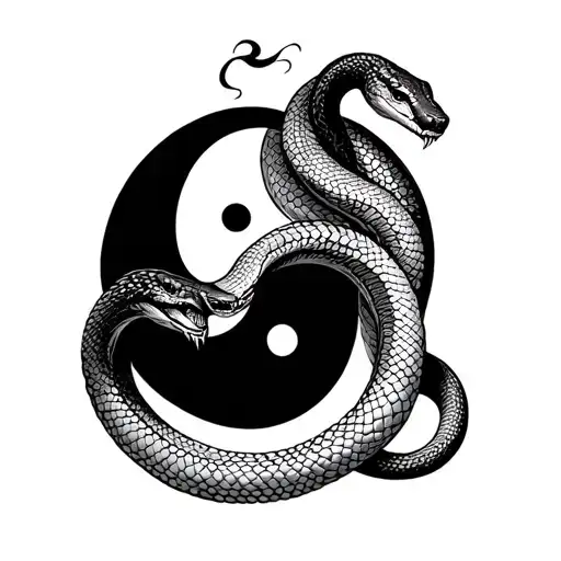 Snake Wrapping Around The Yingyang Sign