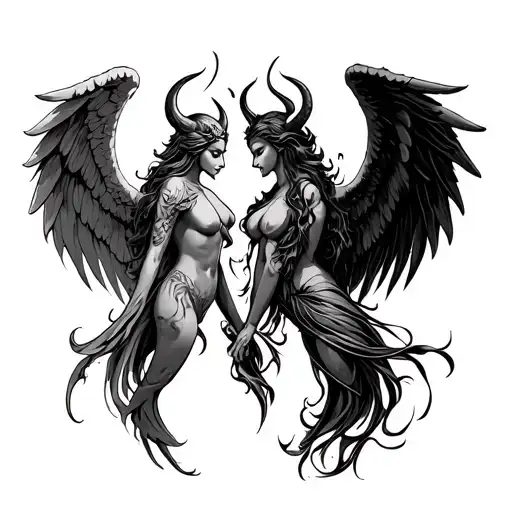 Paired Tattoo Angel And Demon