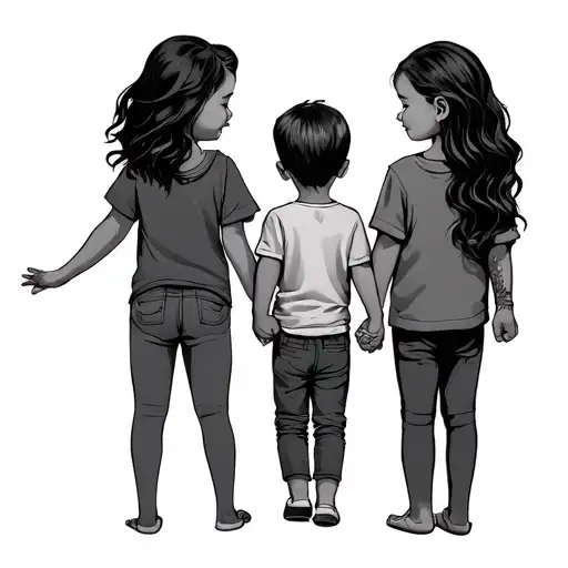 Mom And Two Children Holding Hands Holding