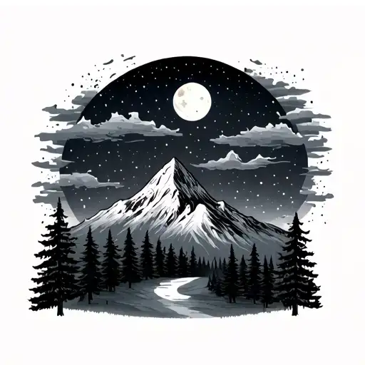 Mountain And Forest And Night Sky Filled With Stars