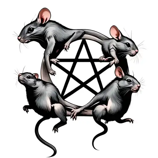 Pentagram With Rats Dancing In Line