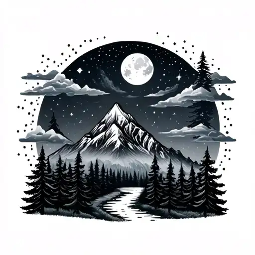 Mountain And Forest And Night Sky Filled With Stars