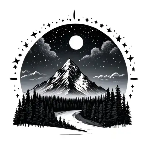 Mountain And Forest And Night Sky Filled With Stars