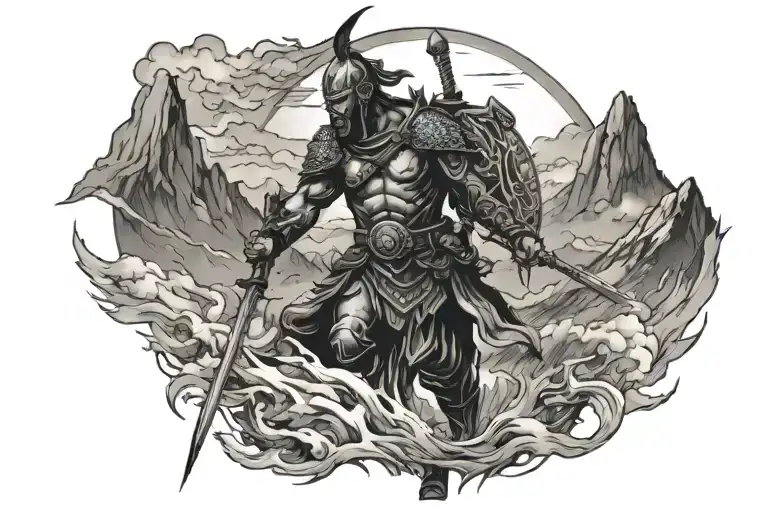 Warrior Surrounded My Mountain Range