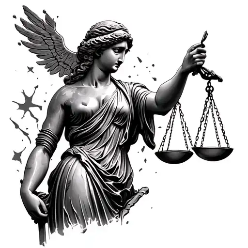 Broken Down Statue Of Lady Justice Black Grey