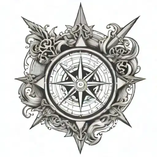 An Intricate Compass Design Surrounded By Ocean Waves And Military Insignia