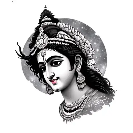 Lord Krishna With Cosmic Galaxy