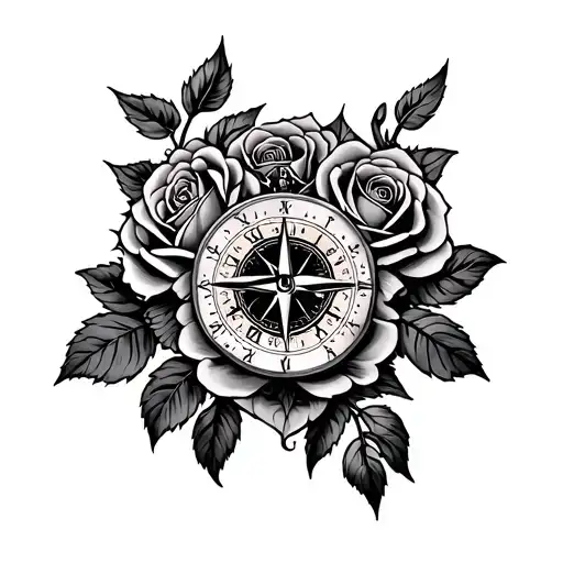 Roses With A Clock And A Compass