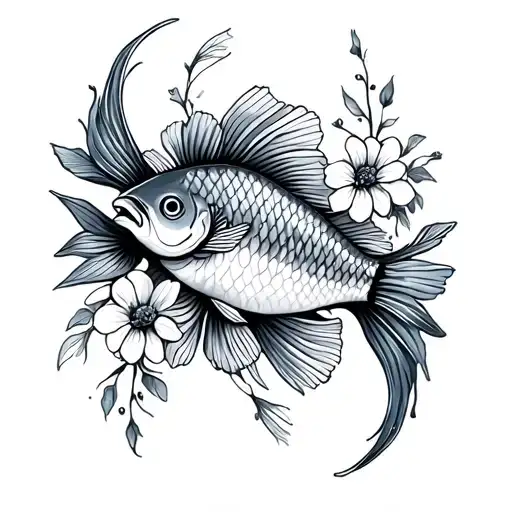 Small Pisces Fish And Flowers Intertwined Within And Don't Make The Fish Look Mutated