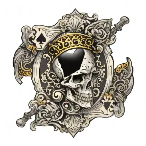King Of Hearts Card Design Featuring Skull With Gold Tooth